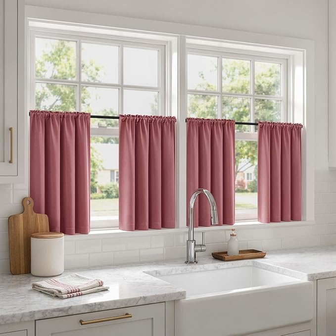 MIULEE Set of 4 Dusty Rose 45 Inch Short Blackout Kitchen Window Curtains | Bedroom Drapes, Light Blocking Privacy Curtains for Small Windows, Bathroom, RV/Motorhome, Laundry, Top&Bottom Rod Pocket