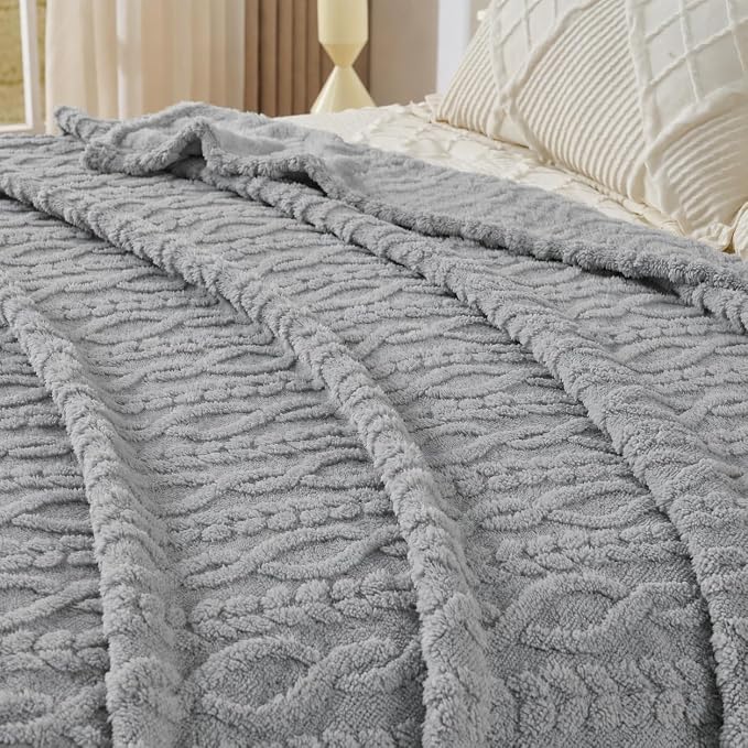 Grey Throw Blanket - Soft & Fluffy Fleece, Cute & Aesthetic, Perfect for Sofa, Couch, Chair, Bed, Living Room & Bedroom, All-Season Use, Plush & Cozy Decorative 50x60 Inch Blanket