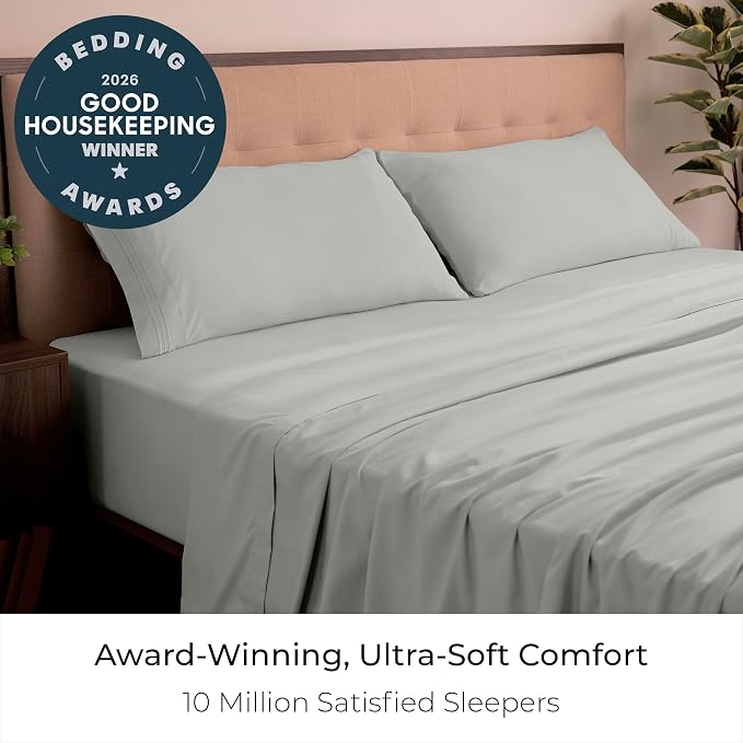 Mellanni Iconic 4-Piece, Ultra Soft Sheet Set (King, Spa Mint) | 10M+ Sleepers. Lab-tested: Sleeps Cool, Stays Bright, Strong, Smooth. Good Housekeeping Best Bedding, 7 yrs running.