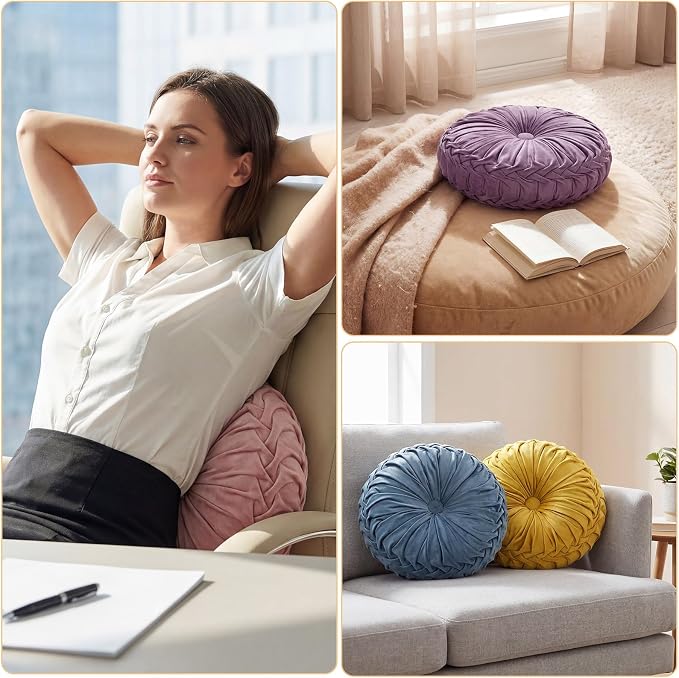 Kathfly 4 Pcs Decorative Round Pleated Throw Pillows, Classy Velvet Pumpkin Round Throw Pillows, Decorative Floor Pillow for Bed Chair Home Sofa Decor, 14" Diameter (Easter Colors)
