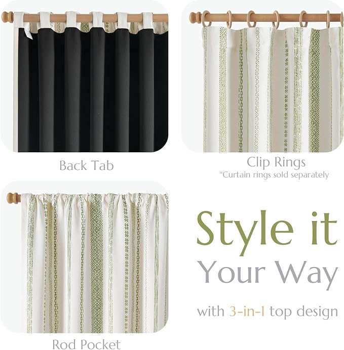 jinchan Boho Blackout Curtains 96 Inches Long for Bedroom Living Room | Sage Green on Beige Geometric Printed Back Tab Rod Pocket Farmhouse Curtains Room Darkening Thermal Window Treatment 2 Panels