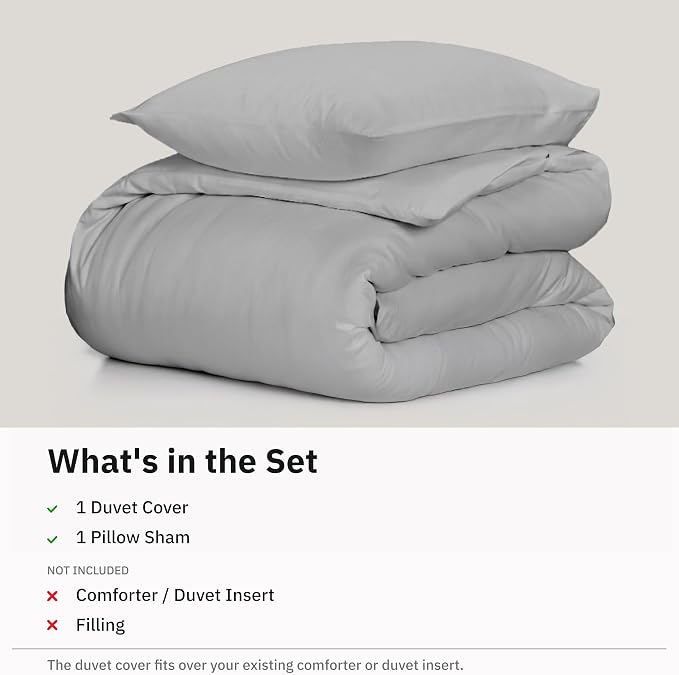 California Design Den Luxury Duvet Cover Set Twin XL, Light Grey | Soft 400 Thread Count 100% Cotton Sateen Backed by GH Seal, Duvet Cover & Pillow Sham 2 Pc Set, Button Closure & Corner Ties