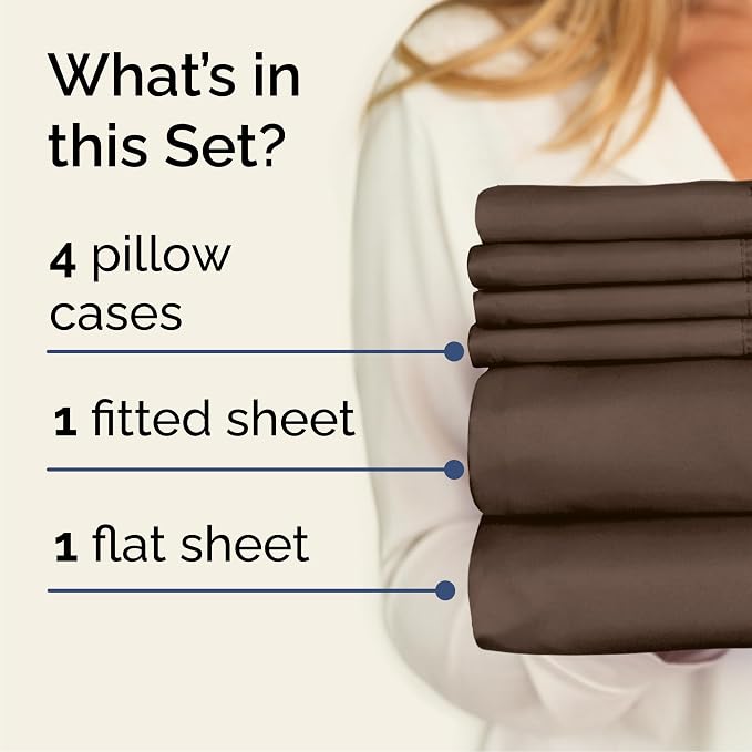 Cal King 6 Piece Bed Sheet Set - Comfy, Breathable & Cooling Sheets - Brown | Ultra-Soft Hotel Luxury Bedding Set with 8-16 Inch Deep Pockets, 1 Flat & 1 Fitted Sheet & 4 Pillowcases, Wrinkle & Fade Free