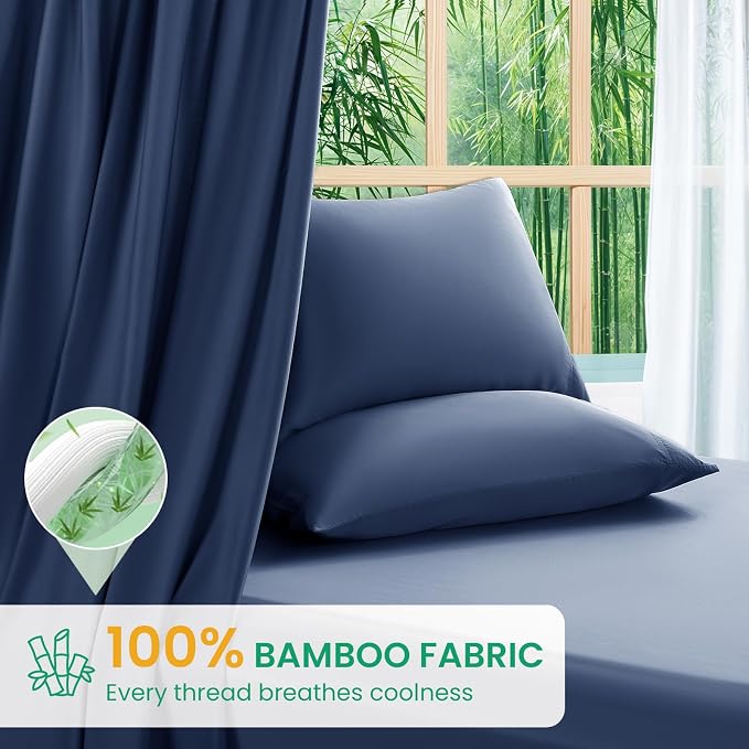 SONORO KATE 100% Viscose Derived from Bamboo_Sheets King Size,4PC | Cooling Bed Sheets for Hot Sleepers,Soft Breathable & Silky,16" Deep Pocket,Luxury Hotel Bedding,Navy Blue