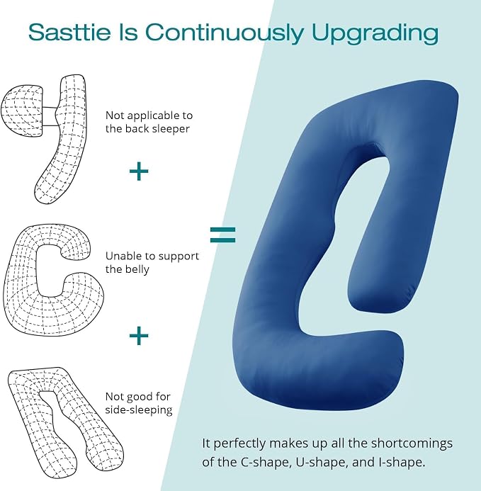 Sasttie Cooling Pregnancy Pillows for Sleeping, 57'' Full Body Pillow, Navy | Sasttie Maternity Pillow, OEKO-TEX, Down Alternative, Removable Cover, Pregnant Women Must Haves, Maternity Essential