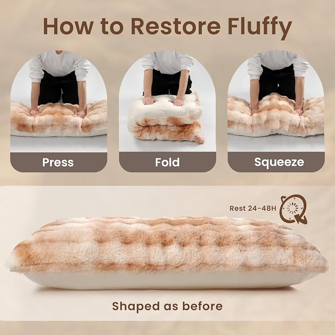 ZonLi Fluffy Body Pillow for Adults, Fuzzy Faux Fur Long Pillow with Shredded Memory Foam, Adjustable Support for Side Sleepers, Gifts, 20 x 54 Inch, Light Tan