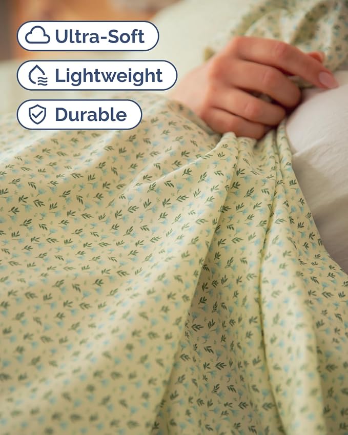 Twin XL 3 Piece Floral Sheet Set - Breathable & Cooling - Blue Petal Bloom | 1 Flat, 1 Fitted & 1 Pillowcase w/ Deep Pockets, Boho Botanical Floral Bedding, Breathable & Cooling, Wrinkle & Fade Free