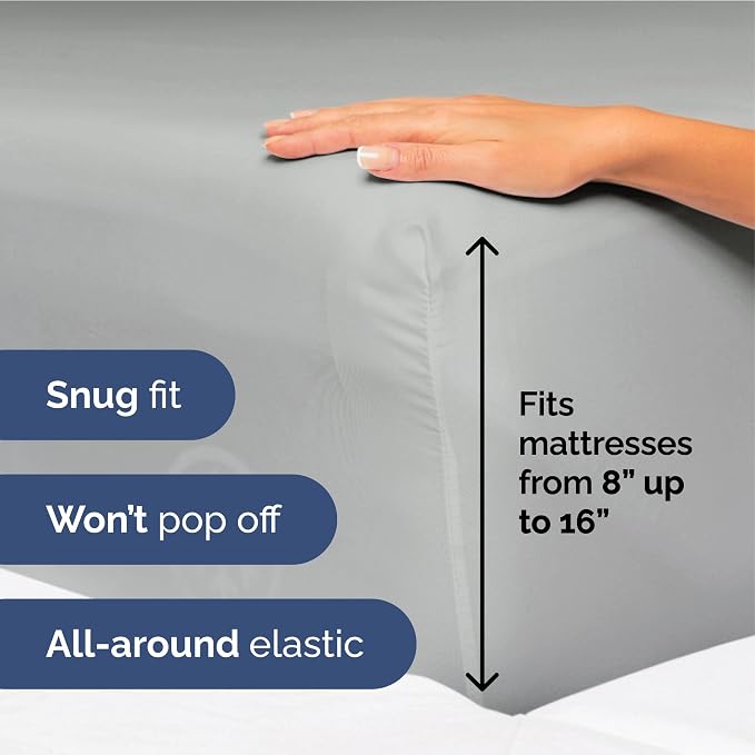 Full Size 4 Piece Sheet Set - Soft & Cooling Bed Sheets - Light Slate Grey | Fits 8 Inch to 16 inch Mattress, Wrinkle Free & Fade Resistant with Deep Pockets, Breathable, Comfy Hotel Luxury Bedding