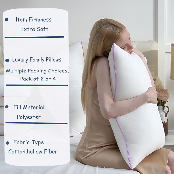 VAINOC Pillows Standard Size Set of 2,Breathable Hotel Collection Bed Pillows for Sleeping Medium Soft Down Alternative Microfiber Filled,17 x 26 Inches