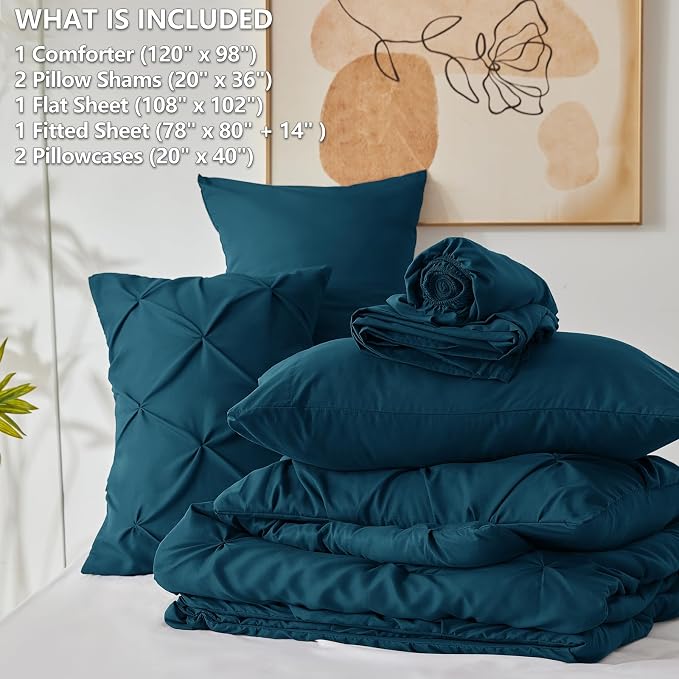 Oversized King Comforter Set Lyons Blue, 7 Pieces Bed in a Bag | OEKO-TEX 100 Certified, 240GSM All Season, Bedroom, Guest Room, Down-Alternative Comforter, Sheets, Pillowcases & Shams