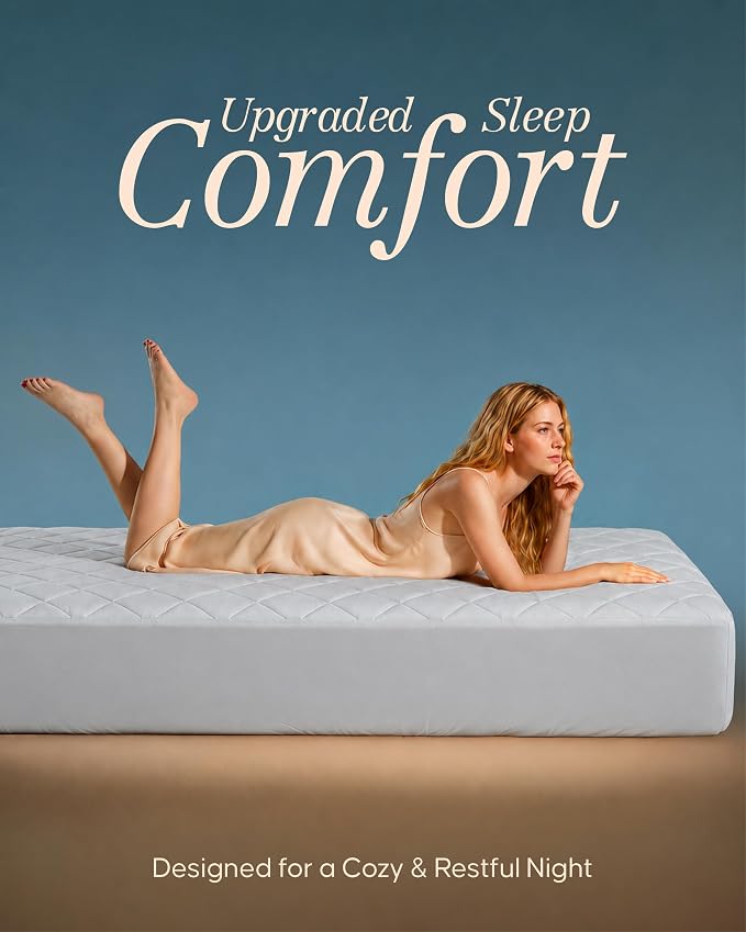 Quilted Mattress Pad Full Mattress Protector Topper fits 16" Deep LightGrey | Soft Breathable Fitted Mattress Cover, Noiseless, Deep Pockets & Machine Washable for Home & Hotels by Utopia Bedding