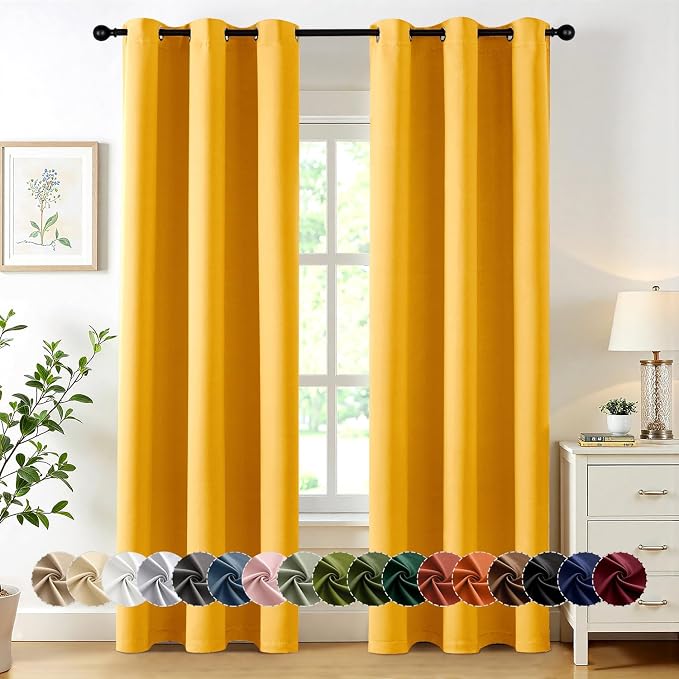 MIULEE Blackout Curtains for Bedroom 2 Panels 40 x 84 Inch Long Yellow | Thermal Insulated, Living Room Darkening Grommet Drapes, Noise Reducing, Light Blocking Window Treatments