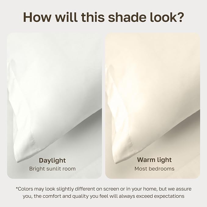 Soft Natural 100% Cotton Sateen Twin Sheets, 3 Pc Set, Ivory (Eggshell) | Backed by Good Housekeeping Seal, Light & Breathable For Hot Sleepers, All-Around Elastic, Durable, Easy Care