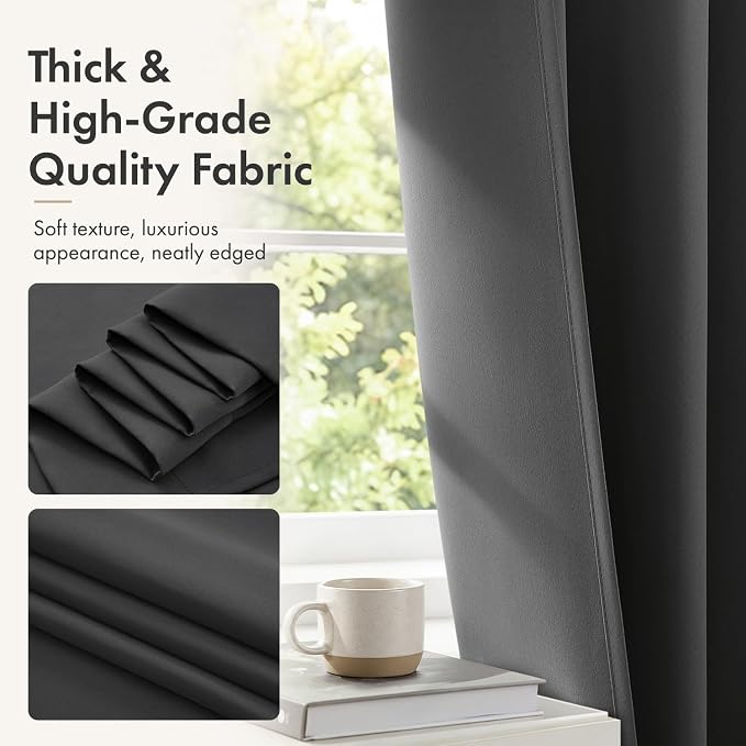 MIULEE 4 Panel Set Short Bedroom Blackout Curtains 54 Inch Long Grey | Thermal Curtains for Summer Heat, Light Blocking Privacy Window Drapes, Top&Bottom Rod Pocket