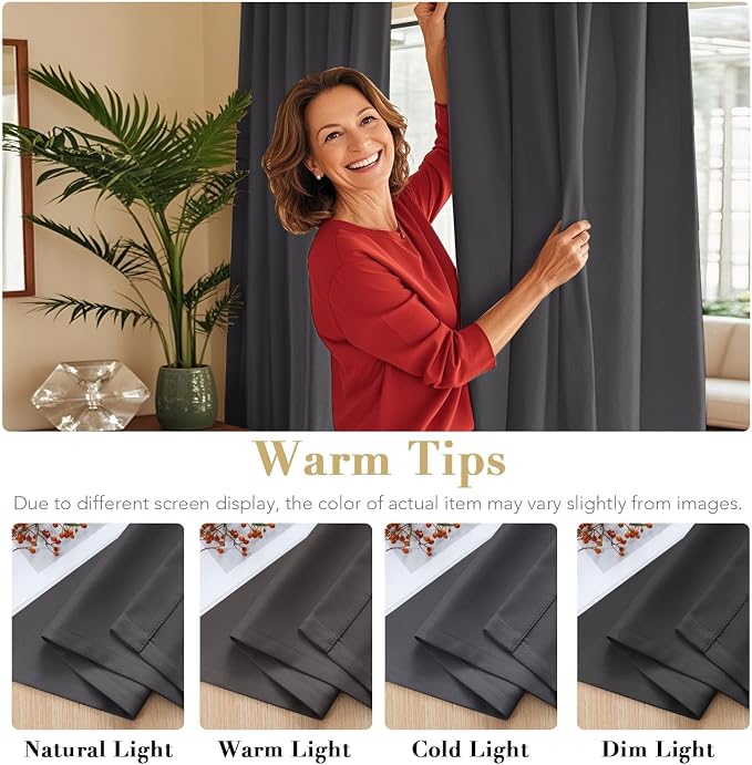 H.VERSAILTEX Blackout Curtains Thermal Insulated Window Treatment Panels Room Darkening Blackout Drapes for Living Room Back Tab/Rod Pocket Bedroom Draperies, 52 x 90 Inch, Charcoal Gray, 2 Panels