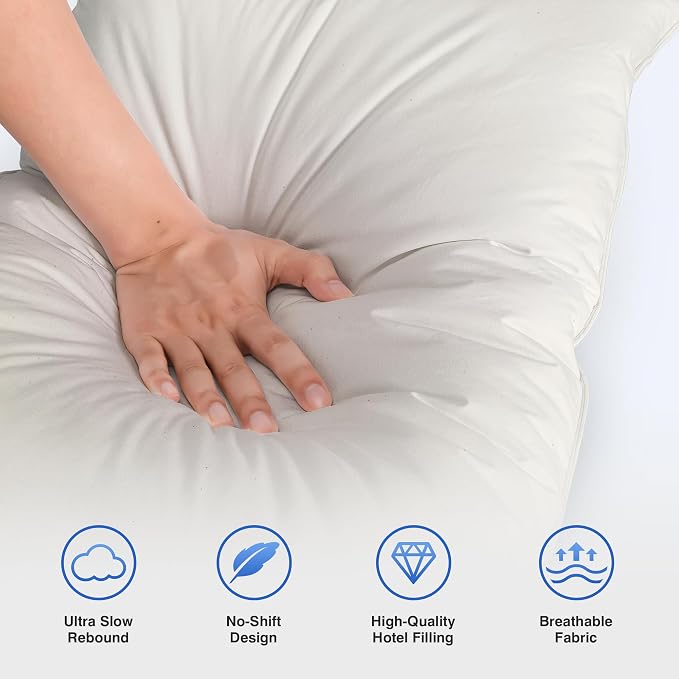 Feather Pillows Queen Size Set of 2 - Goose Down Hotel Bed Pillow for Sleeping, Soft Organic Cotton Shell Cover, Fluffy Support Surround Fill Polyester for Side, Back and Stomach Sleepers