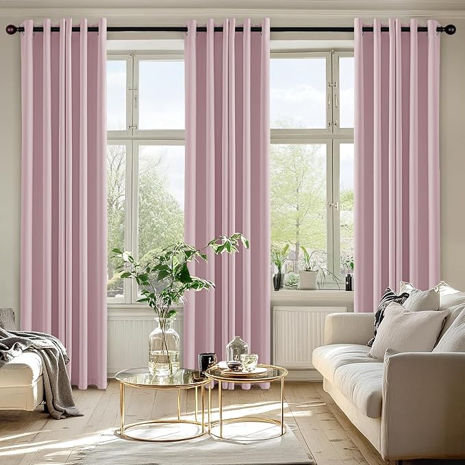 MIULEE Blackout Curtains for Bedroom 2 Panels 40 x 72 Inch Long Blush Pink | Thermal Insulated, Living Room Darkening Grommet Drapes, Noise Reducing, Light Blocking Window Treatments