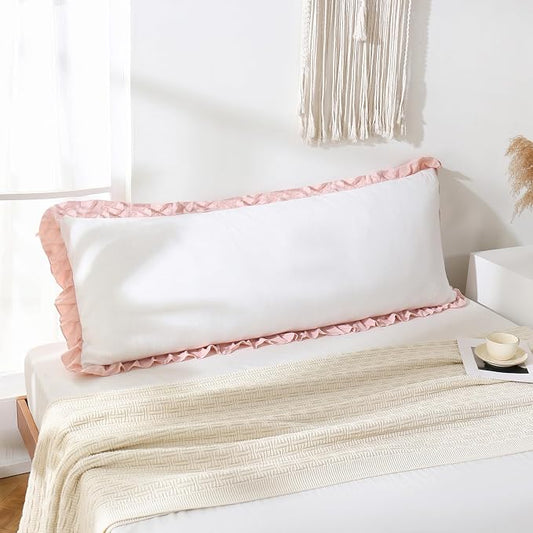 Merryword Pink Body Pillow Cover 20x54inches White and Pink Reversible Long Pillowcase Ruffled Body Pillowcases Cute Pillowcase Pillow Sham (1 Body, White Pink)