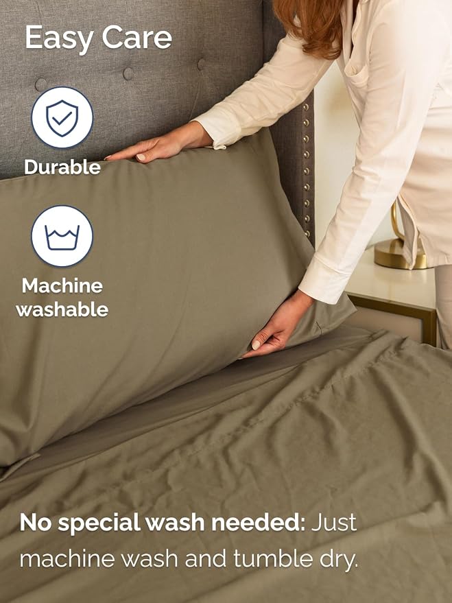 Extra Deep Split King Sheet Set - 7 Piece Breathable Cooling Sheets - Khaki | Hotel Luxury Bed Sheets Set, Easy & Secure Fit, Ultra-Soft, Wrinkle & Fade Free, Comfy Sheets Set with Extra Deep Pockets
