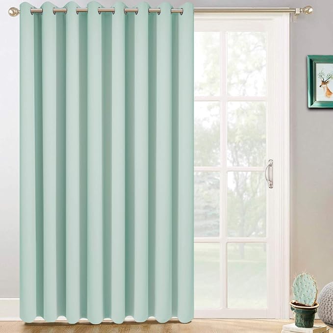 Yakamok Aqua Room Darkening Curtains 84 inch Sliding Door Drapes | 1 Extra-wide Panel,W100xL84,Soft Triple-weave,Grommet,Blackout Thermal Insulated Drapes,Privacy,Light Reduction,Patio doors