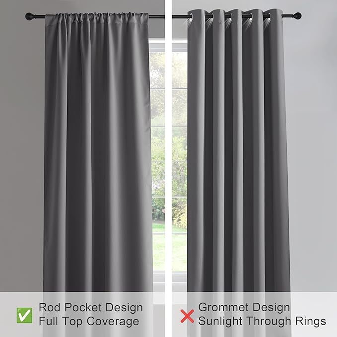 PONY DANCE Grey Short Window Curtains for Kitchen 30 inch Long, 2 Panels Set Half Window Drapes for Bedroom Basement, Blackout Small Curtains for Travel Trailers, Width 29 x Length 30 inches