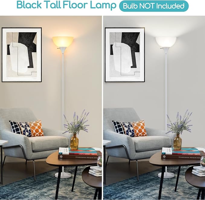 Coucrek Floor Lamp, LED Standing Lamps with White Plastic Shade, Corner Floor Lights for Living Room Bedroom, Rotary Switch, Bulb not Included, White