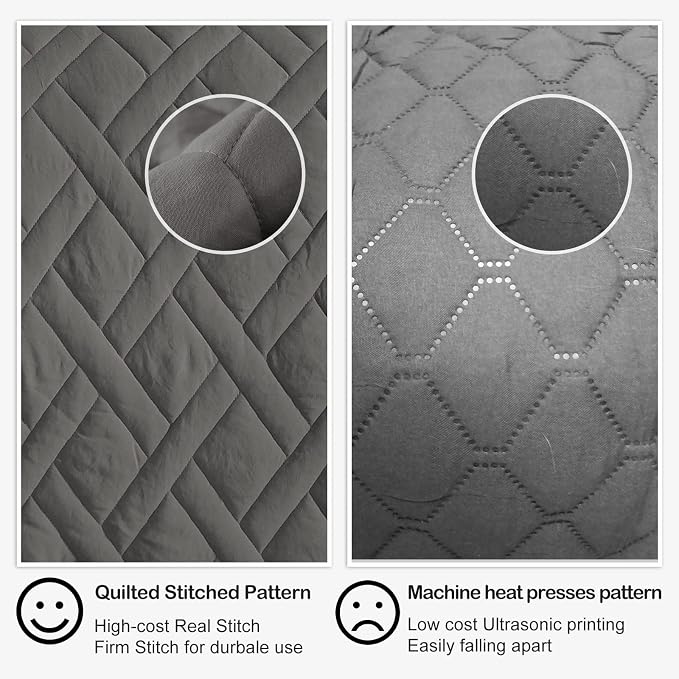 HORIMOTE HOME Quilt Set King Size Grey, Classic Geometric Diamond Stitched Pattern,Microfiber Ultra Soft Lightweight Bedspread Coverlet for All Season, 3 Piece Includes 1 Quilt and 2 Shams