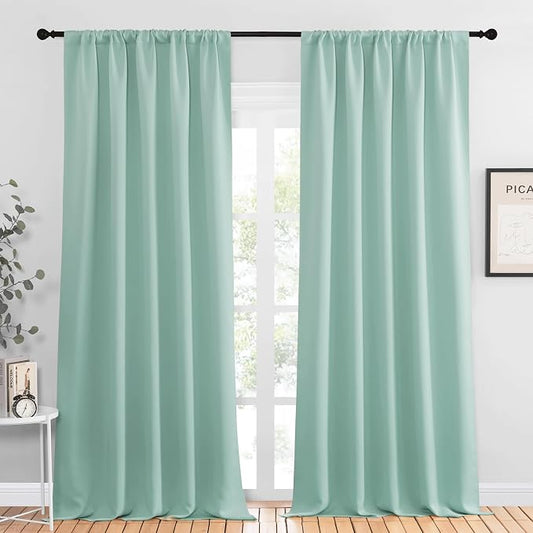 NICETOWN Blackout Curtains for Living Curtains, Aqua Blue, 2 Panels, 52 by 95, Room Darkening Window Curtain Panels, Easy-Care Solid Thermal Insulated Draperies/Drapes for Daughter Room