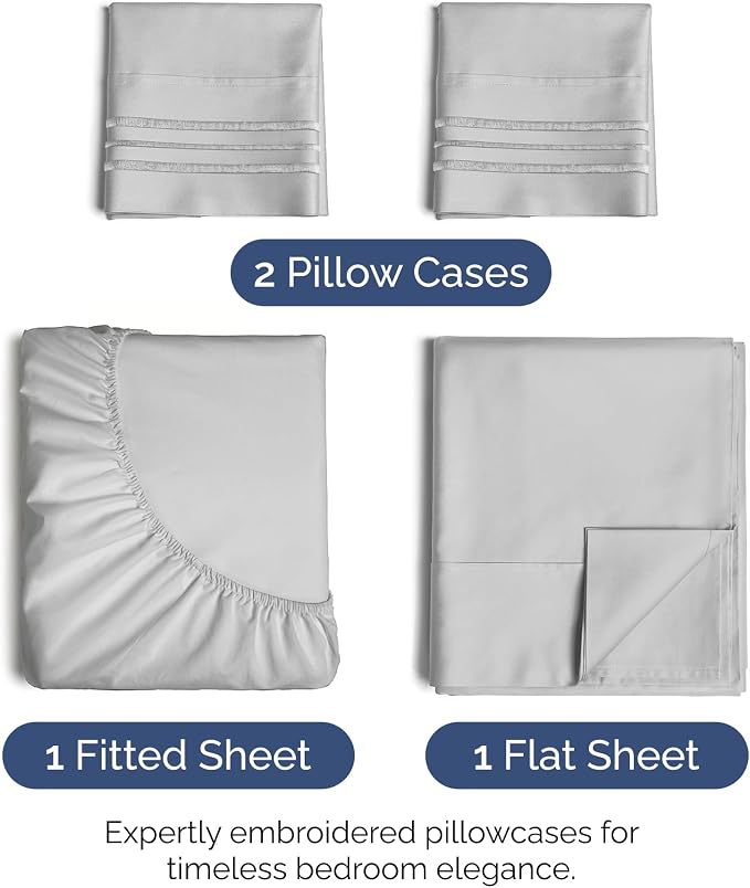 King Size 4 Piece Sheet Set - Ultra Soft & Cooling Bed Sheets - Soft Grey | Fits 8 Inch to 16 inch Mattress, Wrinkle Free & Fade Resistant with Deep Pockets, Breathable, Comfy Hotel Luxury Bedding