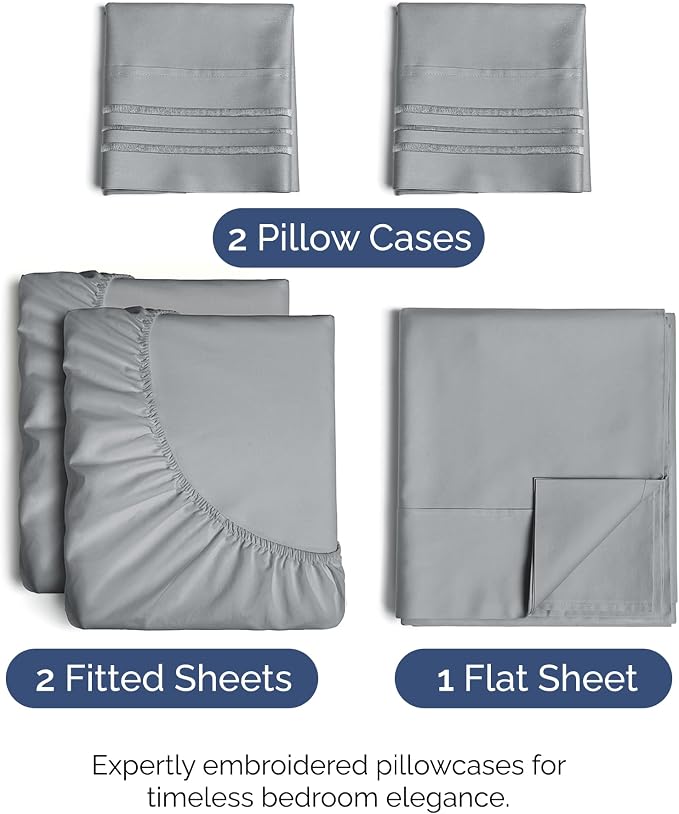Split King Size 5 Piece Sheet Set - Comfy Breathable & Cooling - Steel Blue | Hotel Luxury Bed Sheets for Women & Men, Deep Pockets, Easy-Fit, Comfy, Soft and Wrinkle Free Sheets, Oeko-Tex Bed Sheet Set