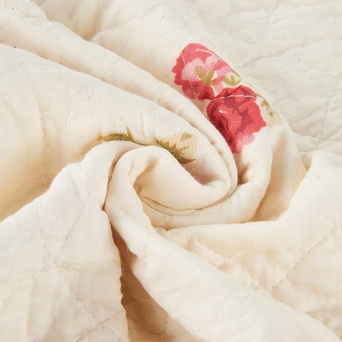 Cozyholy Original 100% Cotton Quilt Full Queen Size Pink Floral Patchwork Quilt, Lightweight Reversible Bedspread Quilted Throw Blanket, Vintage Shabby Chic Cottage Bedding Coverlet for Bed Couch Sofa