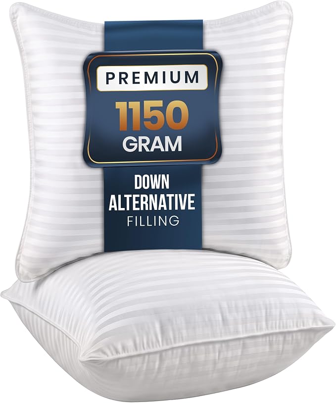Utopia Bedding Bed Pillows for Sleeping, Pillows European Size Set of 2 | Down alternative pillows, cooling hotel quality, luxury comfort for back, side & stomach sleepers, Premium Stripes, White