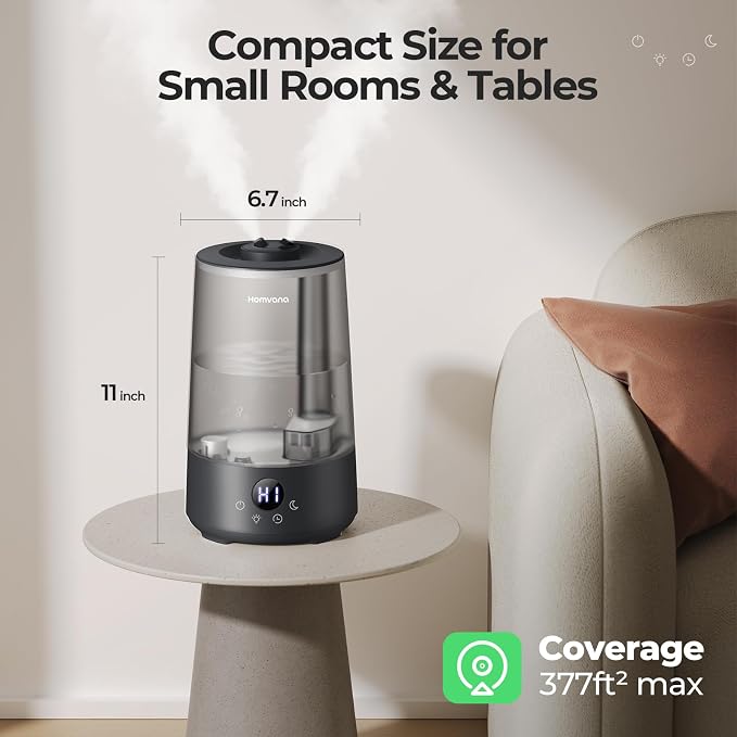 Homvana 3.6L Top-Fill Cool Mist Humidifiers for Bedroom, Large Room(Black) | 23dB Quiet, Easy-to-Clean 2-in-1 Baby Humidifier & Oil Diffuser for Congestion Relief, Last for 4 Night (Black)