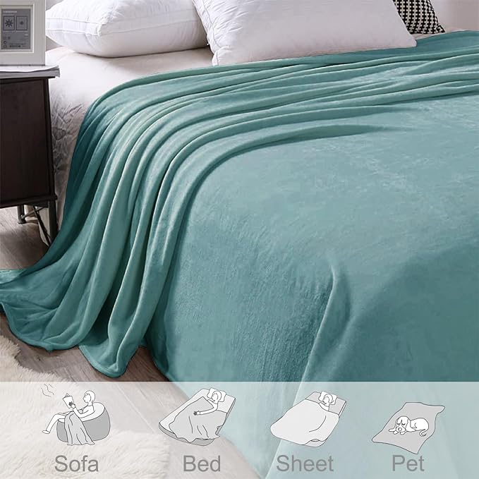 Exclusivo Mezcla Soft Fleece Throw Blanket for Couch, Celadon | 50x60 Inches, Double-Sided Brushed Flannel, Lightweight Plush Cozy Blanket for Home Decor, All Season, Machine Washable