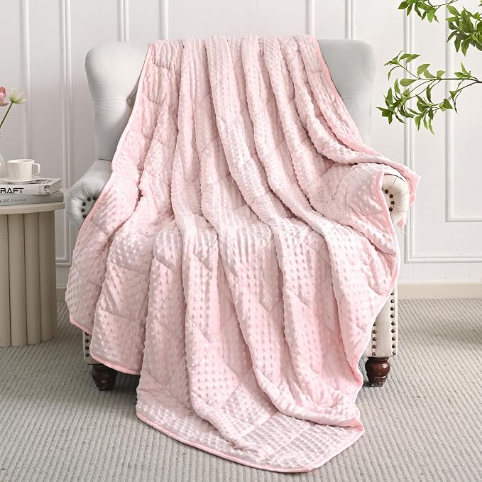 Mr. Sandman Weighted Blanket for Adults, Full Size 15 lbs, 48 x 72 Inches | Cooling Soft Minky for Hot Sleepers; Machine Washable; Filled with Glass Beads; Heavy Bed Throw for Sleep; Pink