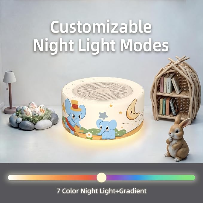 Kipcush White Noise Machine for Baby & Adults, Sleep Sound Machine with 30 Soothing Sounds, 8-Color Night Light, Memory Function, White Noise for Sleeping, Nursery, Office, Travel, Relaxation