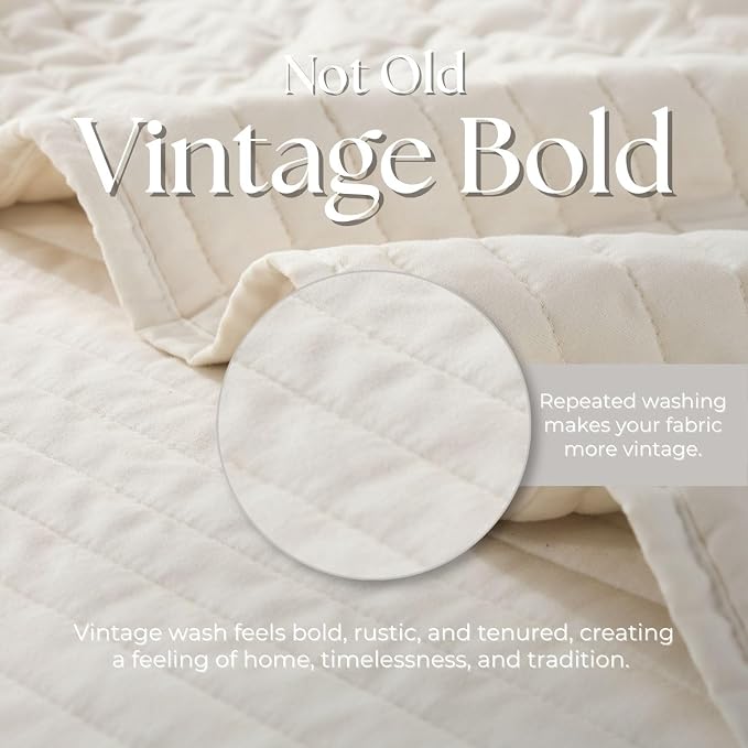 DOWN HOME Twin Quilt Bedding Set with Sham, Vintage Washed Soft Quilted Blanket Thin Comforter Lightweight Bedspread Coverlet Bed Cover, Brushed Microfiber Stripe Stitching, Linen White, 66"x92"