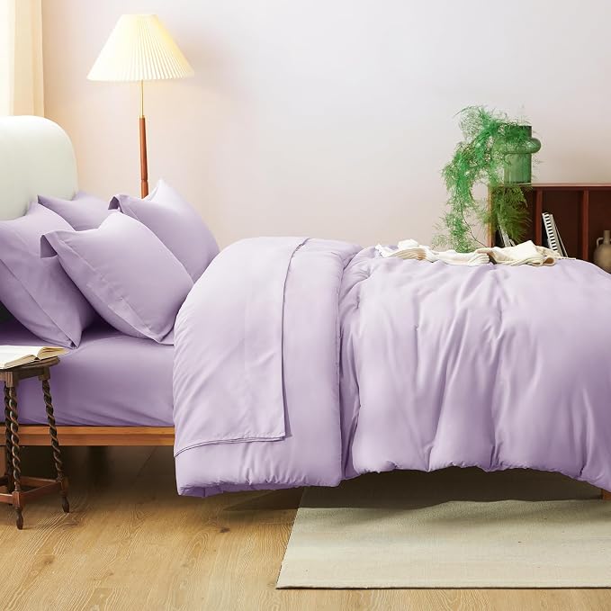 King Size Comforter Set Lavender, 7 Pieces Bed in a Bag | OEKO-TEX Certified, All-Season, Bedroom, 240GSM Down Alternative Comforter, Flat & Fitted Sheets, 2 Pillowcases & 2 Shams