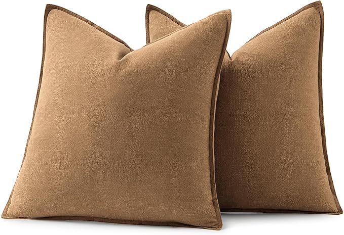MIULEE Decorative Linen Pillow Covers 16x16 Inch Brown | Boho Farmhouse Fall Autumn Couch Throw Pillows for Bed, Pack of 2 Accent Modern Pillowcases, Sofa Livingroom Home Decor