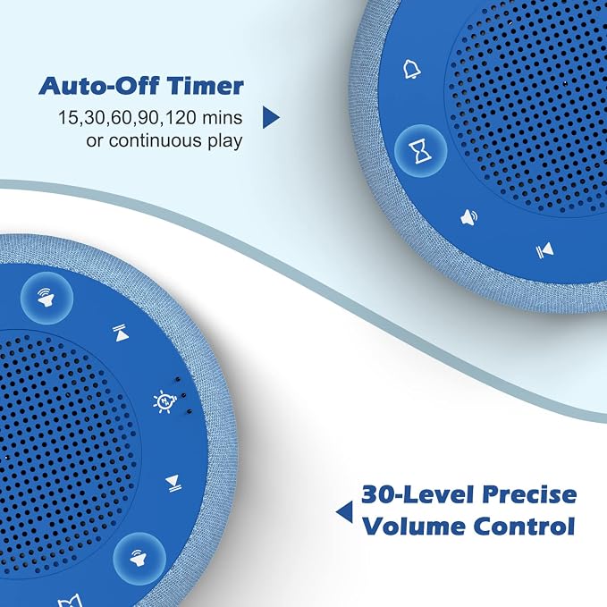 Buffbee Sound Machine & Alarm Clock 2-in-1, Bedroom Sleep Clock, Twilight | 0-100% Clock Face Brightness, Bottom Colored Light, Sleep Timer, Precise 30-Level Volume Control White Noise Machine