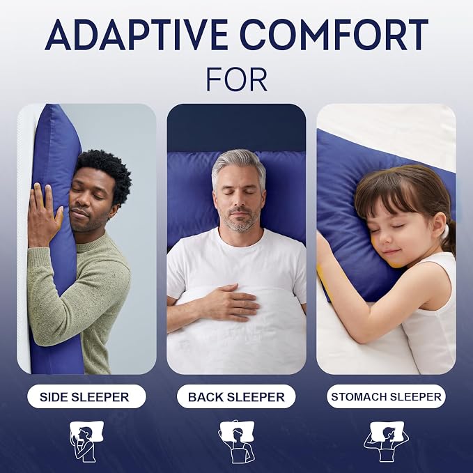 DOWNCOOL Large Body Pillow Insert- Breathable Full Body Pillow for Side Sleeper - Soft Long Bed Pillow for Adults - 20 x 54 inch （Blue）