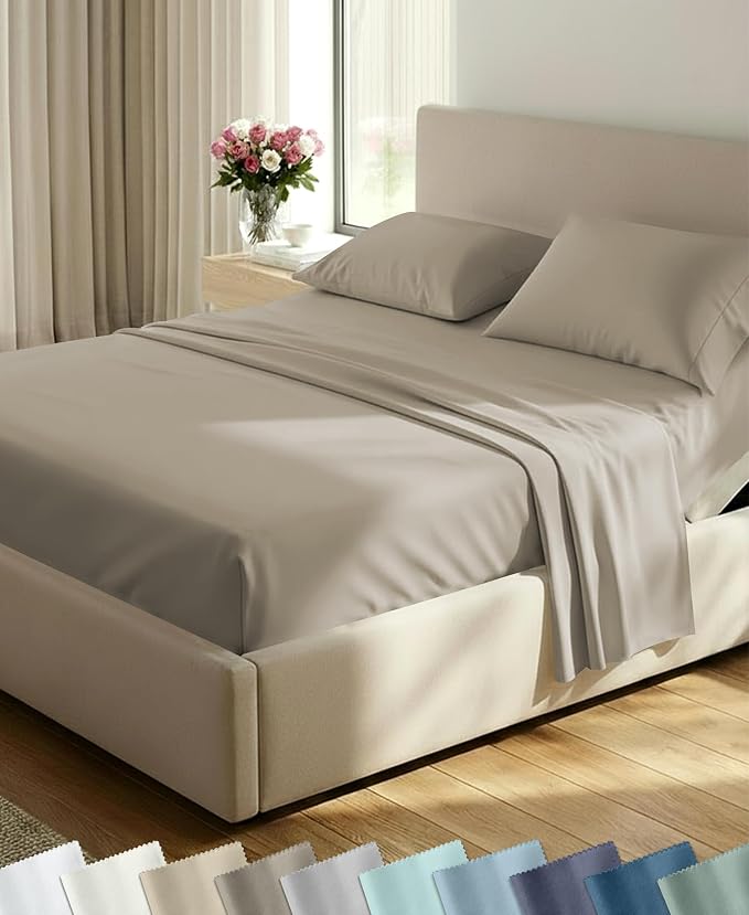 California Design Den Soft 100% Cotton Split King Bed Sheets, 5 Pcs, Taupe | 400 Thread Count with Good Housekeeping Seal, Split King Sheets Sets for Adjustable Bed with 2 Separate Twin-XL Mattresses