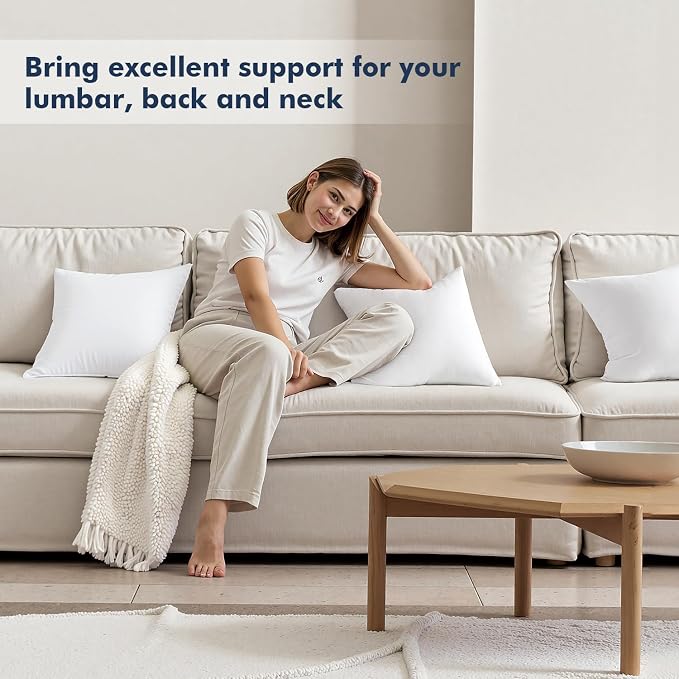 MIULEE 12x12 Throw Pillows Inserts 2 Pack, Decorative Pillows for Couch Bed | 100% Virgin Filling, Full and Fluffy, Lumbar, Back and Neck Support