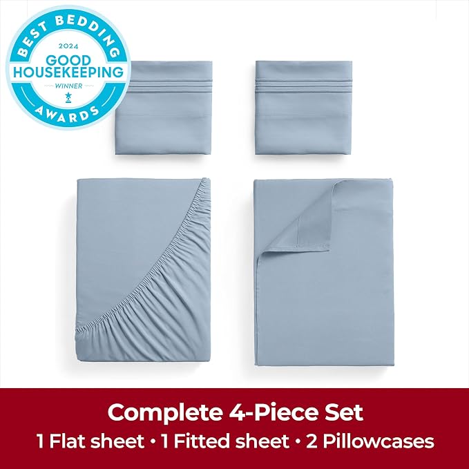 Mellanni Iconic 4-Piece, Ultra Soft Sheet Set (Queen, Blue Hydrangea) | 10M+ Sleepers. Lab-tested: Sleeps Cool, Stays Bright, Strong, Smooth. Good Housekeeping Best Bedding, 7 yrs running.