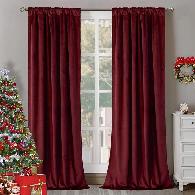 BGment Velvet Living Room Curtains 84 Inches Long, 2 Panels, Burgundy Red | Black Out, Super Soft, Energy Saving, Thermal Insulated, Noise Reduce, Panels for Bedroom, Back Tab Rod Pocket, 42 x 84 Inch