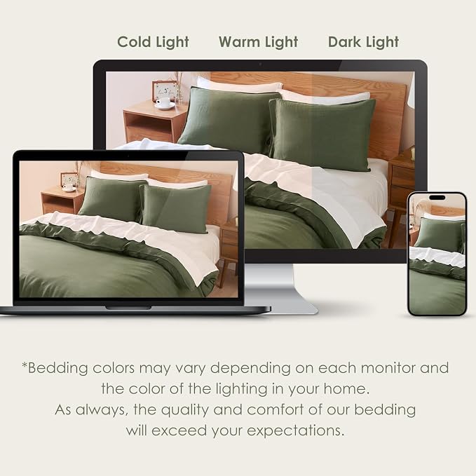 DAPU 100% French Linen Duvet Cover 3Pcs Set, 170GSM Linen Bedding, Queen | Soft Breathable All-Season for Hot sleepers, Corner Ties & Zipper Closure, French Linen Flax from Normandy, Olive Green