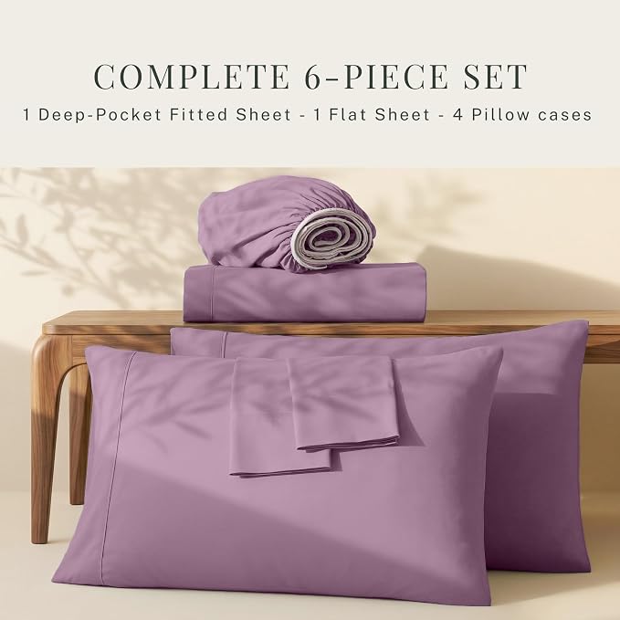 Hearth & Harbor Extra Deep Pocket Sheets - Fits Mattress 18-24 Inches Deep - Extra Deep Pocket Twin Sheets Sets - 4 Piece Twin Size - Lavender Dream