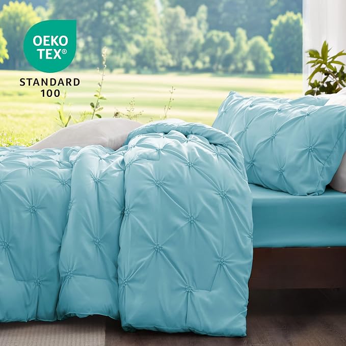 BEDELITE Twin Comforter Set Macaron Blue,Lightweight & Soft Comforter | Pintuck Boho Bedding, Warm & Cute Bed Set for All Season,With 1 Pillowcase