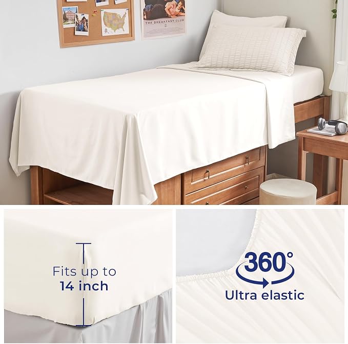 HYMOKEGE Ivory Twin XL Comforter Set Seersucker 5 Pieces, All Season Luxury Bed in a Bag for Bedroom, Bedding Set with Comforter, Sheets, Pillowcase & Sham