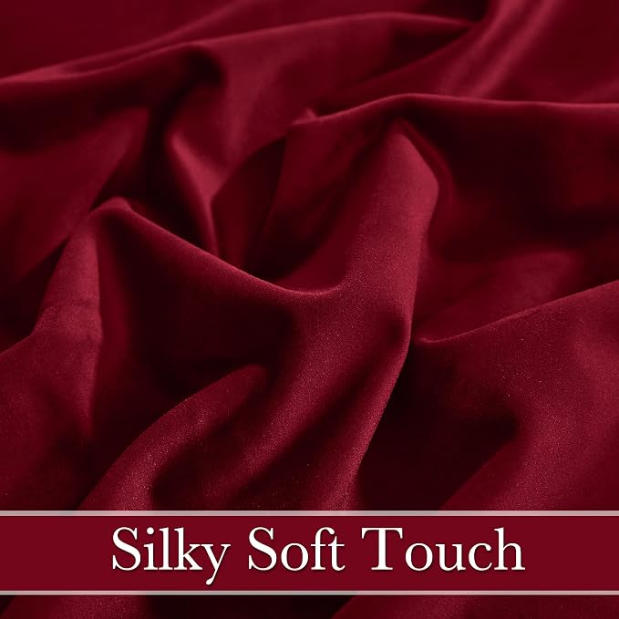 RYB HOME Red Velvet Blackout Curtains 96 inches for Bedroom Living Room | Thermal Insulated, Privacy UV Block, Back Tab, Backdrapes for Moive Theater Stage Christmas, W52 x L96, 2 Panels